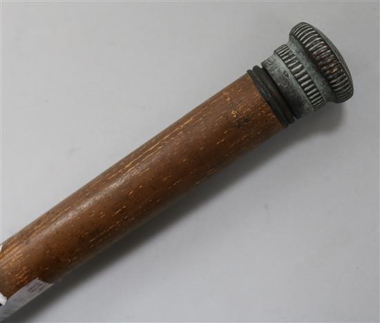 A gentlemans Malacca cane, with fitted spirit flask and glass